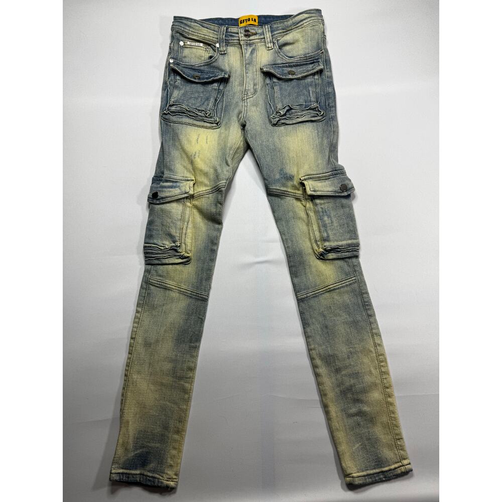 GFTD LA Men's Skinny Fit Warren Cargo Stretch Denim Jeans - Size 30 (29x32.5)